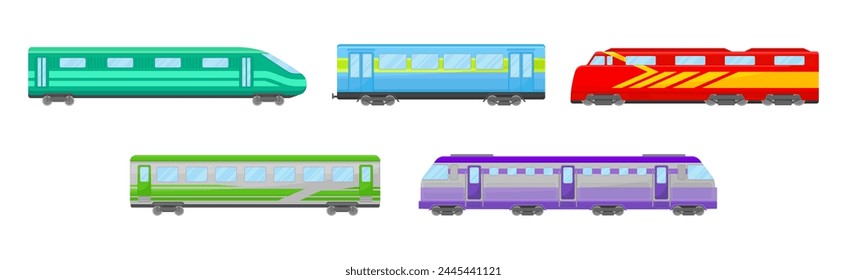 Passenger Train and Railway Carriage Railroad Transport Vector Set