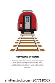 Passenger train rear view. Simple flat illustration in perspective view