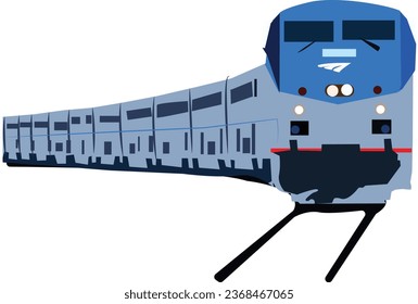 Passenger train rides along the scenic route. Vector illustration