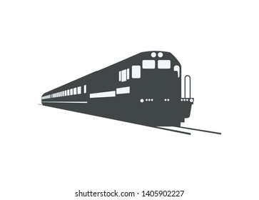 passenger train with short hood locomotive silhouette, perspective view