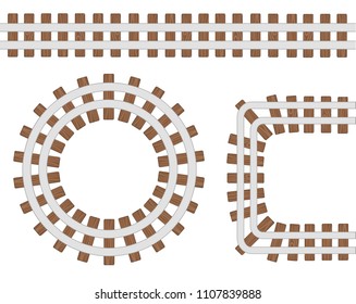Passenger train vector rail tracks brush, railway line or railroad elements isolated on white background. Design of rail way for transportation illustration