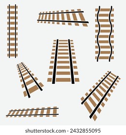 Passenger train vector rail tracks brush, railway line or railroad elements isolated on white background. Vector illustration. Eps file 70.