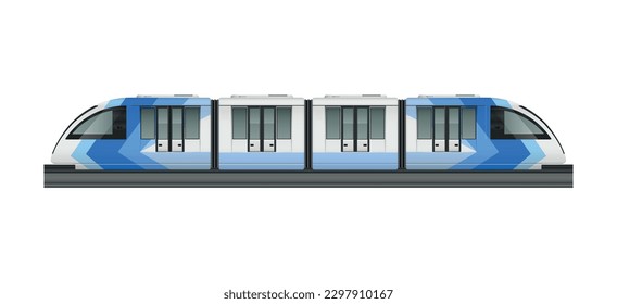Passenger tram train realistic composition with side view of modern train carriage on blank background vector illustration