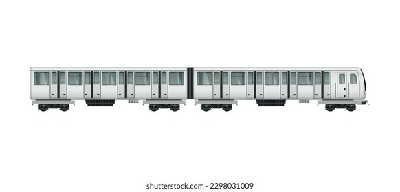 Composición realista del tren de tranvía de pasajeros con visión lateral del transporte de trenes moderno en ilustración vectorial de fondo en blanco