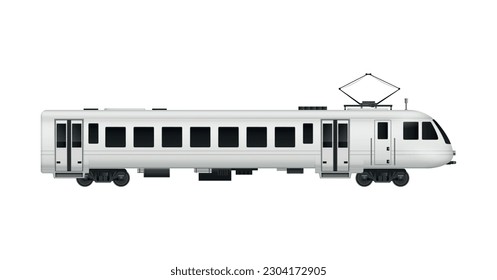 Passenger tram train realistic composition with side view of modern train carriage on blank background vector illustration