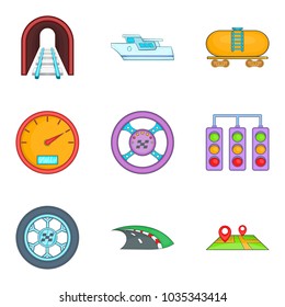 Passenger transport icons set. Cartoon set of 9 passenger transport vector icons for web isolated on white background