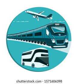 Passenger Transport Plane Train Bus Round Stock Vector (Royalty Free ...