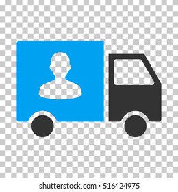Passenger Transport Van EPS vector icon. Illustration style is flat iconic bicolor blue and gray symbol on chess transparent background.