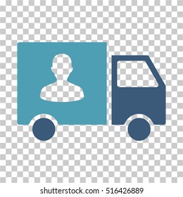 Passenger Transport Van EPS vector icon. Illustration style is flat iconic bicolor cyan and blue symbol on chess transparent background.