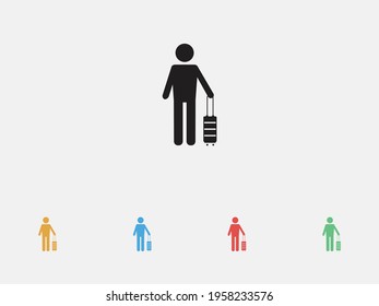 Passenger with travel bag vector icon. Man with a luggage icon. Man carrying suitcase sign. Tourist transportation. Set of colorful flat design icons