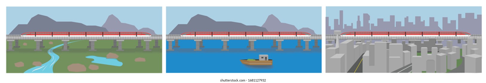 Passenger travel by train at different levels. On areas such as crossing the river or sea Grassland area And in a large city.