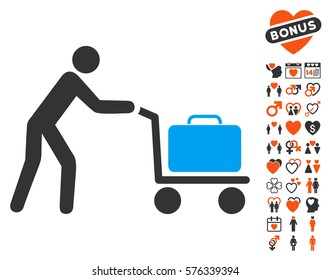 Passenger Trolley icon with bonus marriage graphic icons. Vector illustration style is flat iconic elements for web design, app user interfaces.
