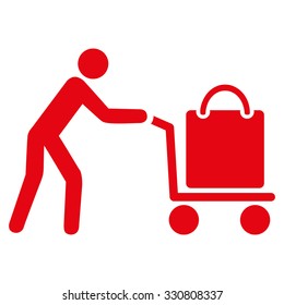 Passenger Trolley vector icon. Style is flat red symbol, rounded angles, white background.