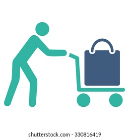 Passenger Trolley vector icon. Style is flat bicolor cobalt and cyan symbol, rounded angles, white background.
