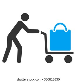 Passenger Trolley vector icon. Style is flat bicolor blue and gray symbol, rounded angles, white background.