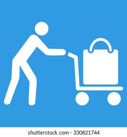 Passenger Trolley vector icon. Style is flat white symbol, rounded angles, blue background.