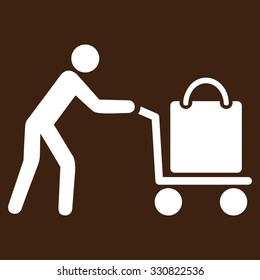 Passenger Trolley vector icon. Style is flat white symbol, rounded angles, brown background.