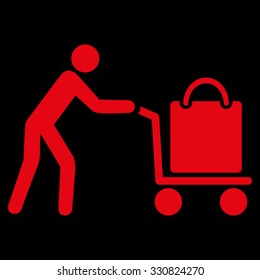 Passenger Trolley vector icon. Style is flat red symbol, rounded angles, black background.