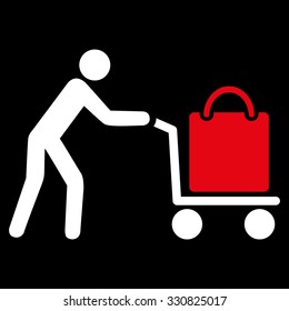 Passenger Trolley vector icon. Style is flat bicolor red and white symbol, rounded angles, black background.