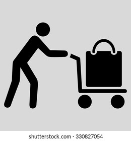 Passenger Trolley vector icon. Style is flat black symbol, rounded angles, light gray background.