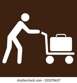 Passenger Trolley vector icon. Style is flat white symbol, rounded angles, brown background.
