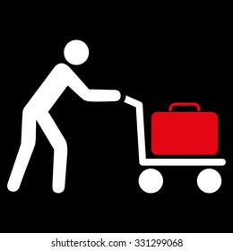 Passenger Trolley vector icon. Style is flat bicolor red and white symbol, rounded angles, black background.