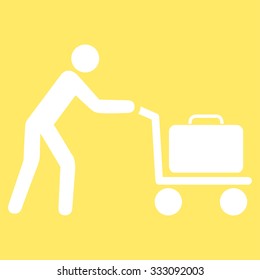Passenger Trolley vector icon. Style is flat white symbol, rounded angles, yellow background.