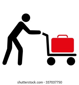 Passenger Trolley vector icon. Style is flat bicolor intensive red and black symbol, rounded angles, white background.