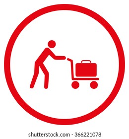 Passenger Trolley vector icon. Style is flat circled symbol, red color, rounded angles, white background.