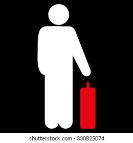 Passenger vector icon. Style is flat bicolor red and white symbol, rounded angles, black background.