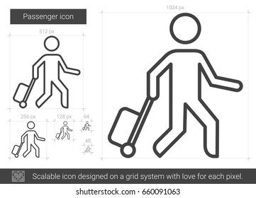 Passenger vector line icon isolated on white background. Passenger line icon for infographic, website or app. Scalable icon designed on a grid system.