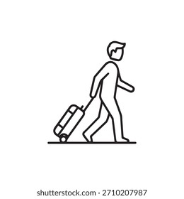 “Tourist Passenger Walking With Rolling Luggage Silhouette”