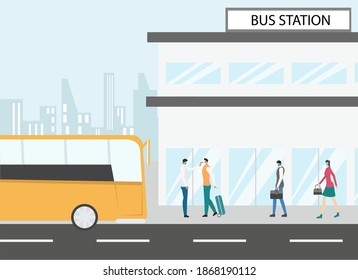 Passenger wearing face mask and checking body temperature before riding the bus in bus station after coronavirus outbreak