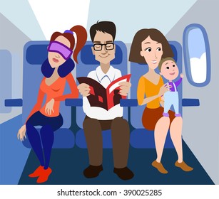 passengers of the airplane. Airplane flight, Airplane passengers.  People in the airplane
