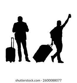 Passengers With Luggage Walking At Airport silhouette illustration Vol 03