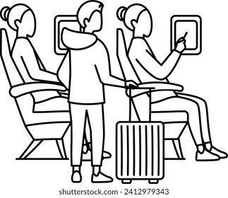 Passengers on a aeroplane Concept, interior of seating area on aircraft Vector Design, Wandering and Leisure Symbol, Touring and Pleasure Sign, Odyssey and Escapade Stock illustration,