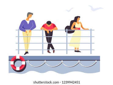 Passengers on ferry or liner, people traveling by sea