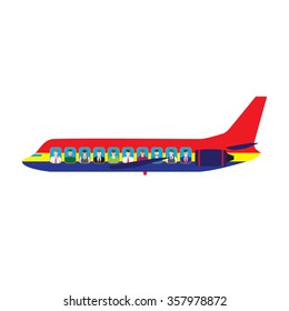 Passengers on the plane. Aircraft. Transport.