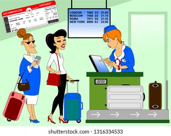 Passengers in queue waiting check-in counters at airport
