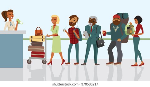 Passengers in queue waiting check-in counters at airport