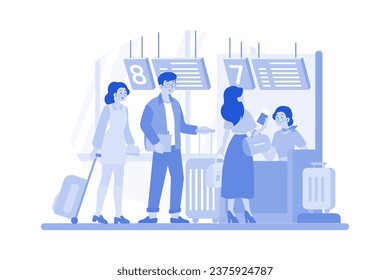 Passengers Stand In Line To Check In At The Airport