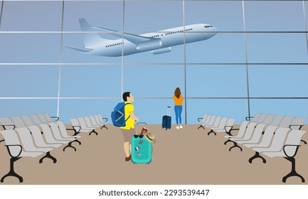 Passagiere, die auf das Flugzeug warten