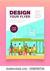 Passengers waiting for bus in city. Queue, town, road flat vector illustration. Public transport and urban lifestyle concept for banner, website design or landing web page