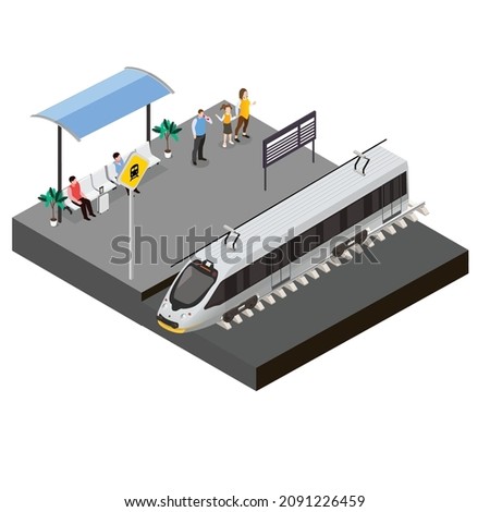 Passengers waiting for a train isometric 3d vector concept for banner, website, illustration, landing page, flyer, etc.