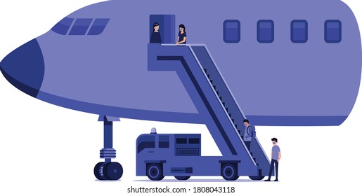 Passengers are walking into the airplane boarding illustration