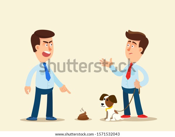 パスパービーは犬の飼い主に自分のたわごとを拾ってほしいと頼む あなたは犬の後を片付けて下さい 犬のウンチを巡る人の対立 ベクターイラスト フラットデザインの漫画スタイル 分離型背景 のベクター画像素材 ロイヤリティフリー