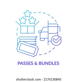Passes and bundles blue gradient concept icon. Alternative offer for customers. Maas integration level abstract idea thin line illustration. Isolated outline drawing. Myriad Pro-Bold font used