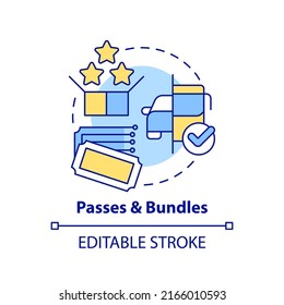 Passes and bundles concept icon. Alternative offer. Maas integration level abstract idea thin line illustration. Isolated outline drawing. Editable stroke. Arial, Myriad Pro-Bold fonts used
