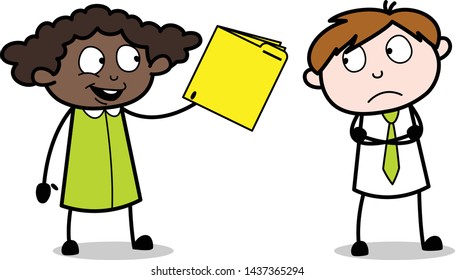 Passing the File to Colleague - Office Salesman Employee Cartoon Vector Illustration