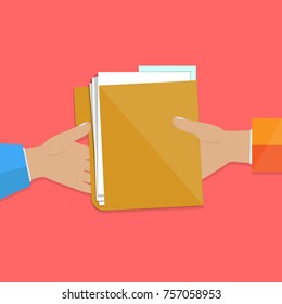 Passing a folder with documents to each other. Vector illustration.